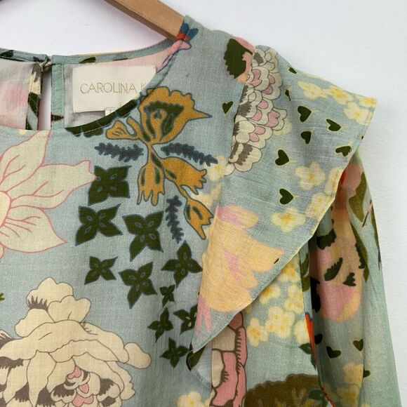 Anthropologie Carolina K Women’s Blue Large Floral Printed Pullover Blouse - Picture 8 of 14